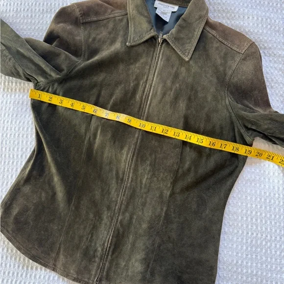 100% suede Jones New York Olive Leather Jacket - Picture 9 of 10